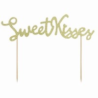 DEKORACE na dort Zápich Sweet Kisses zlatý