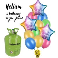 Helium s balnky - helium + 3x folie HB duha, 9 balnk duhov mix, ttko