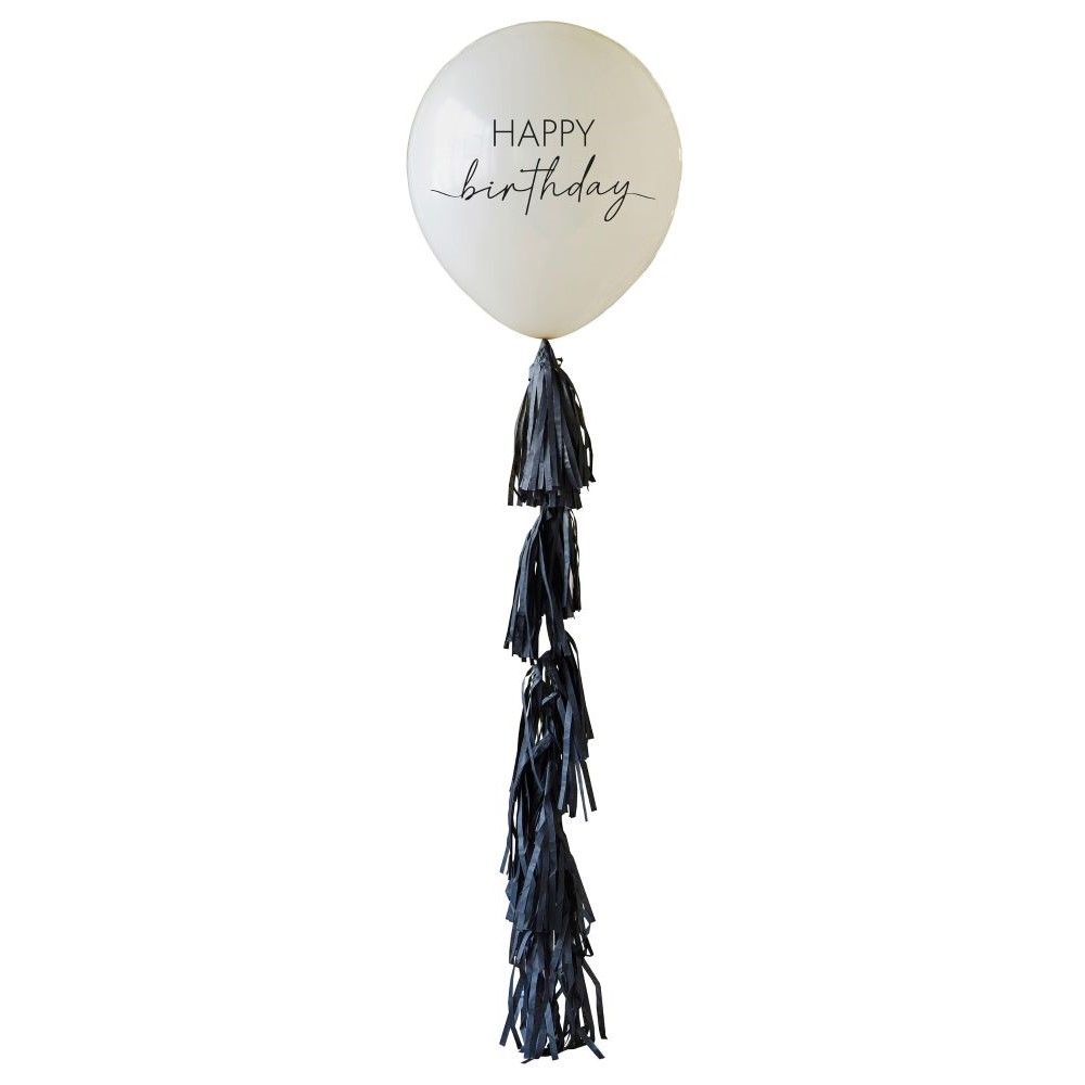 Baln latexov Happy Birthday se stapcovm ocasem tlov/ern 60 cm