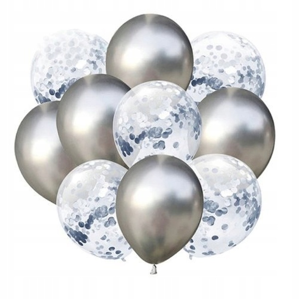 Balnky latexov chromov/s konfetami stbrn 30 cm 10 ks