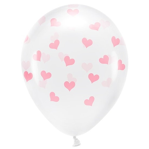 Balnky latexov transparentn s rovmi srdky 30 cm 6 ks