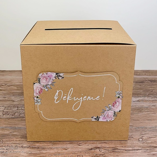 SVATEBN BOX na pn prodn s kvtinovm dekorem a npisem Dkujeme 24x24x24cm