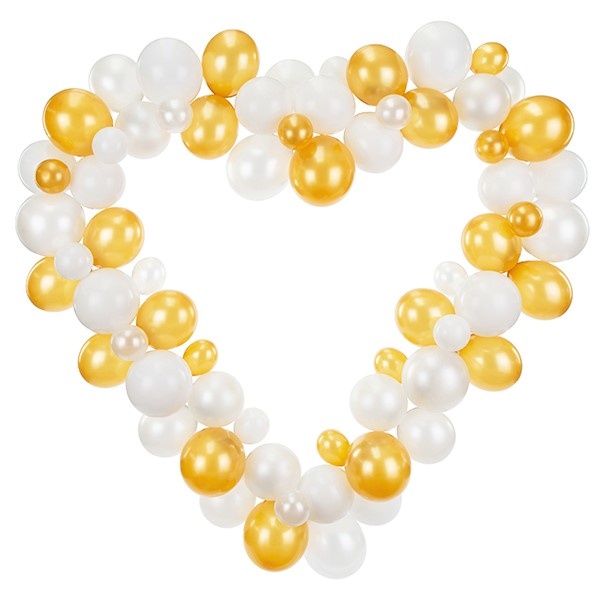 Set balónků Srdce bílo-zlaté, s rámem 160 cm