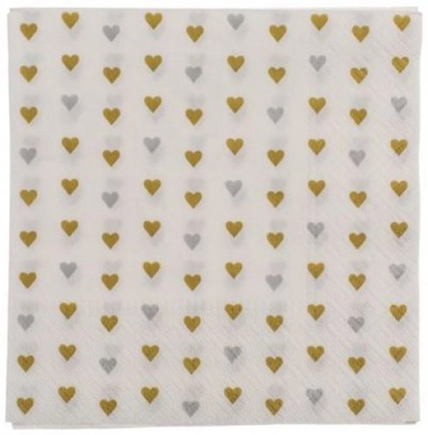 Ubrousky paprov Srdka zlat/stbrn 33 x 33 cm 20 ks