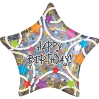 Balnek fliov holografick hvzda Happy Birthday 45 cm