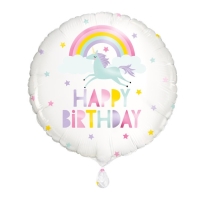 Balnek fliov kulat Rainbow Unicorn Happy Birthday 45 cm