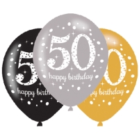 Balnky latexov Sparkling Happy Birthday "50" 27,5 cm 6 ks