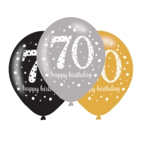 Balnky latexov Sparkling Happy Birthday "70" 27,5 cm 6 ks
