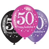Balnky latexov Sparkling Happy Birthday rov "50" 27,5 cm 6 ks