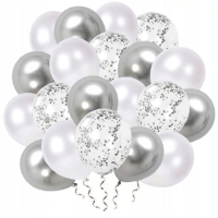 Balónky latexové metalické/s konfetami stříbrné 30 cm 20 ks
