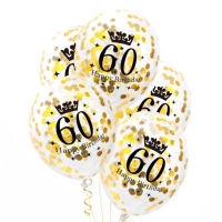 Balnky latexov transparentn s konfetami 60. narozeniny zlat 30 cm 1ks