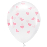 Balnky latexov transparentn s rovmi srdky 30 cm 6 ks