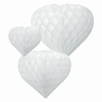 DEKORACE závěsná Srdce plástvové bílé 3ks
