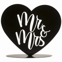 Dekorace na dort Srdce černé metalické Mr & Mrs 14,5 cm