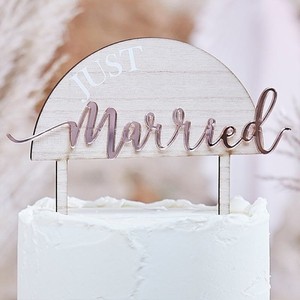 DEKORCE na dort dřevěná Just Married 1