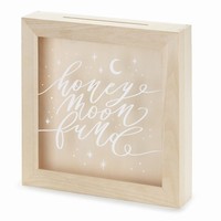 Krabice na peníze, dřevěná kasička "Honeymoon fund" 6 x 30 x 30 cm