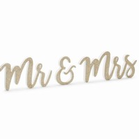 NÁPIS dřevěný Mr&Mrs zlatý 50x10cm