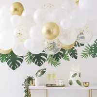 SADA balónků a listů na balónkový oblouk bílozlatá