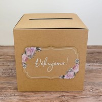 SVATEBNÍ BOX na přání přírodní s květinovým dekorem a nápisem Děkujeme 24x24x24cm